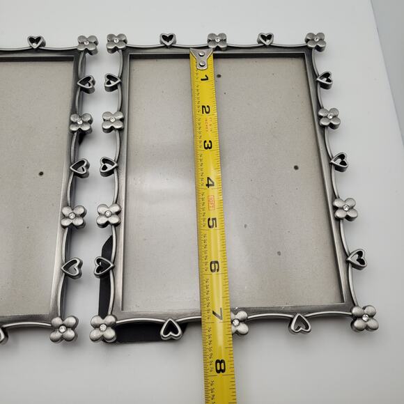 Elsa L. Inc Pewter Hearts & Flowers w/Rhinestones Picture Frames 5x7 Vintage 99' - Picture 8 of 9